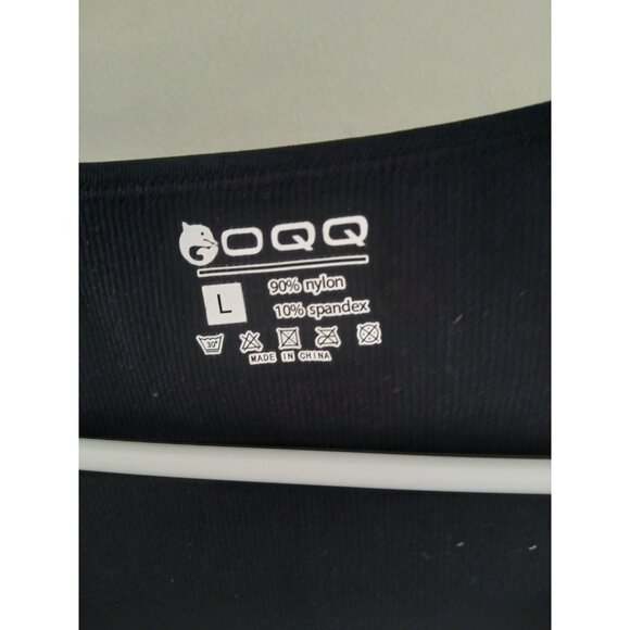 OQQ Womens L Black Ribbed Square Neck Bodysuit Short Sleeve Top Leotard Jumpsuit - Picture 4 of 5